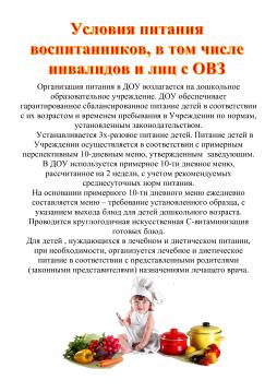 Условия питания воспитанников, в том числе инвалидов и лиц с ОВЗ